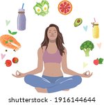 girl in a yoga pose surrounded... | Shutterstock .eps vector #1916144644
