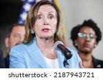 Small photo of Guatemala City, Guatemala, 08-08-19. Nancy Pelosi speaks at the Air Force base during her visit to Guatemala in regard to migration policy between Guatemala and the USA.