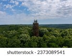 Aerial view about Zselic lookout tower next to star park observatory in Baranya county, Hungary.