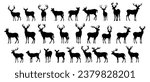 set of silhouettes of reindeer. ...