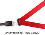 Red seat belt with a fastener and the lock isolated on the white background