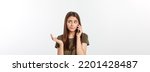 Small photo of Worried young woman looks nervously, Female is nervous while talking on the phone, feels frustrated and worrying phone talk concept