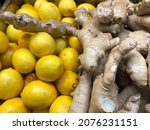 macro photo lemon and ginger... | Shutterstock . vector #2076231151