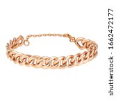 Small photo of 18 Karat Rose Gold Chain Bracelet Isolated on White. Linked-Chain Design Golden Jewellery. Wristband Accessories. Precious Metal Jewelry. Women's & Men's Link Bracelet with Lobster Claw Clasp