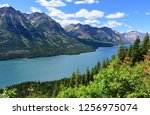 the spectacular peaks, lake and forests of waterton lakes national park and glacier national park, as seen in summer from the goat haunt overlook, in goat haunt, montana