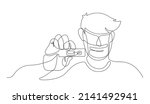 continuous line man holding... | Shutterstock .eps vector #2141492941