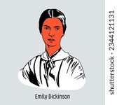 Emily Dickinson is an American poet. Hand-drawn vector illustration