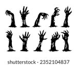 Set of Black Zombie Hands Silhouette.