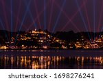 Laser show in front of the Hamburg Suellberg in Blankenese at night
