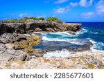 Small photo of Barbados Ocean and rocks Next to Animal Flower Cave. Atlantic Ocean. Caribbean Sea Island