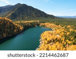 Emerald Lake In Autumn. Aerial...