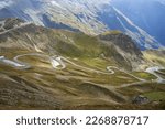 A paved serpentine road in the Alps. Grossglockner High Alpine Road. Hohe Tauern National Park. Austria.
