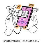 hands touch smartphone.... | Shutterstock .eps vector #2150356517