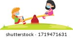 2 girls are playing using... | Shutterstock .eps vector #1719471631