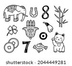 good luck symbols set. asian... | Shutterstock .eps vector #2044449281