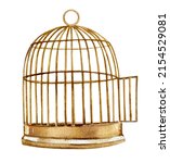 Watercolor Bird Cage With...