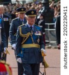 Small photo of London, United Kingdom - September 14 2022: King Charles III is seen following the coffin Queen Elizabeth II on the Mall on its way from Buckingham Palace to Westminster Hall.