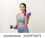 Sporty asian woman exercises...