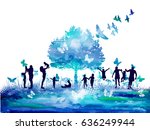 watercolor nature tree and... | Shutterstock .eps vector #636249944