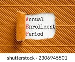 Small photo of AEP symbol. Concept words AEP Annual enrollment period on beautiful white paper. Beautiful white table brown background. Medical and AEP Annual enrollment period concept. Copy space.