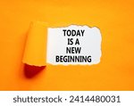 Small photo of Today is a new beginning symbol. Concept words Today is a new beginning on beautiful white paper. Beautiful orange paper background. Business today is new beginning concept. Copy space.