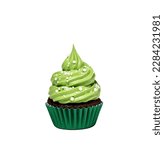 Small photo of cupcake with green icing and sprinkles isolated on white