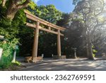 Small photo of Meiji Jingu Shrine, the first torii gate. Tokyo, Japan