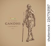 happy Gandhi Jayanti greeting design with the illustration of Mahatma Gandhi.  