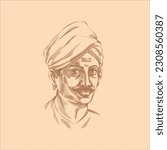 Illustration of Mangal Pandey, who was an Indian soldier who played a key part in the events immediately preceding the outbreak of the rebellion of 1857 in India.