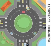 Roundabout With Cars With Road...