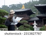 Asian tourist  cute woman with...