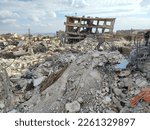 Small photo of Residential buildings destroyed as a result of a violent earthquake that hit Syria and Turkey, leaving tens of thousands dead and injured. Aleppo, Syria February 12, 2023
