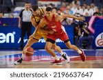 Small photo of COLOGNE, GERMANY - SEPTEMBER 1, 2022: Zoltan Perl vs Miralem Halilovic. The basketball match of Eurobasket 2022 Bosnia and Herzegovina – Hungary.