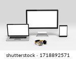 tablet pc and laptop with blank ... | Shutterstock . vector #1718892571