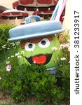Small photo of OSAKA, JAPAN - JUNE 2, 2015 : Easter Egg of Oscar the Grouch, Character from Sesame Street, decorated in Easter theme in Universal Studio Osaka.