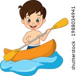 Cartoon Happy Little Boy Rowing ...
