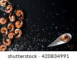 Shrimps On Black Background