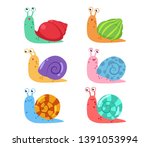 Cute Cartoon Snail Vector Set...