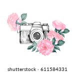 vintage retro photo camera in... | Shutterstock .eps vector #611584331