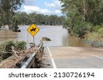 Flooded Brisbane River at Colleges Crossing, Ipswich, Queensland, Australia 1st March 2022
