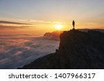 Silhouette Of Hiker Woman With...