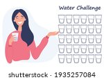 30 day water challenge. young... | Shutterstock .eps vector #1935257084
