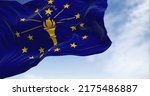 The US state flag of Indiana waving in the wind. Indiana is a U.S. state in the Midwestern United States. Democracy and independence.