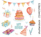 watercolor happy birthday... | Shutterstock .eps vector #2144219821