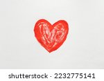 Small red shaded line heart art on white background. Donation and charity, open hearts of volunteer day. Cute love letter, message for beloved on saint valentines day. Healthcare. Copy space, top view