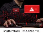 Small photo of Computer system hack warning. The concept of a cyber attack on a computer network. Malicious software, viruses and cybercrime. Hacking personal data