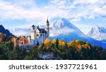 Beautiful view of Neuschwanstein castle in the Bavarian Alps, Germany.