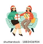 vector scene of two sisters or... | Shutterstock .eps vector #1883436904