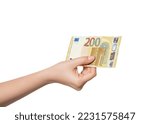 200 euro banknote in hand, isolate