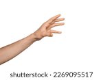 A man's hand reaches for something or holds something, fingers wide open. Isolate on a white background.